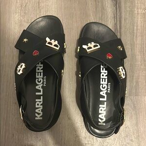 COPY - Karl Lagerfeld Black Sandals with Gold and Red Accents